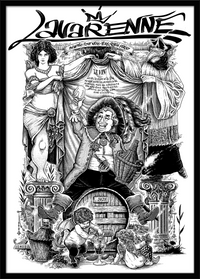 Affiche noir et blanc style gravure : noble du 17e siècle riant et levant son verre de vin — porté