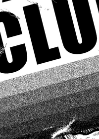 Affiche noir et blanc style gravure : décharge post-industrielle d'écrans et machines abandonnés — vue de dos