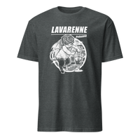 T-shirt noir LAVARENNE visuel gravure d'un petit ange ailé préparant une boisson — détail du visuel
