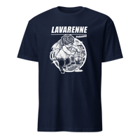 T-shirt noir LAVARENNE visuel gravure d'un petit ange ailé préparant une boisson — porté